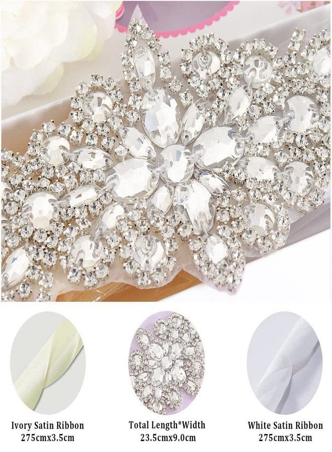 Pardecor Crystal Belt Wedding Rhinestone Applique Glitter Dress Belts Beaded Bridal Sash Wedding Belt Bridal Belt(Silver, 1) - Image 5